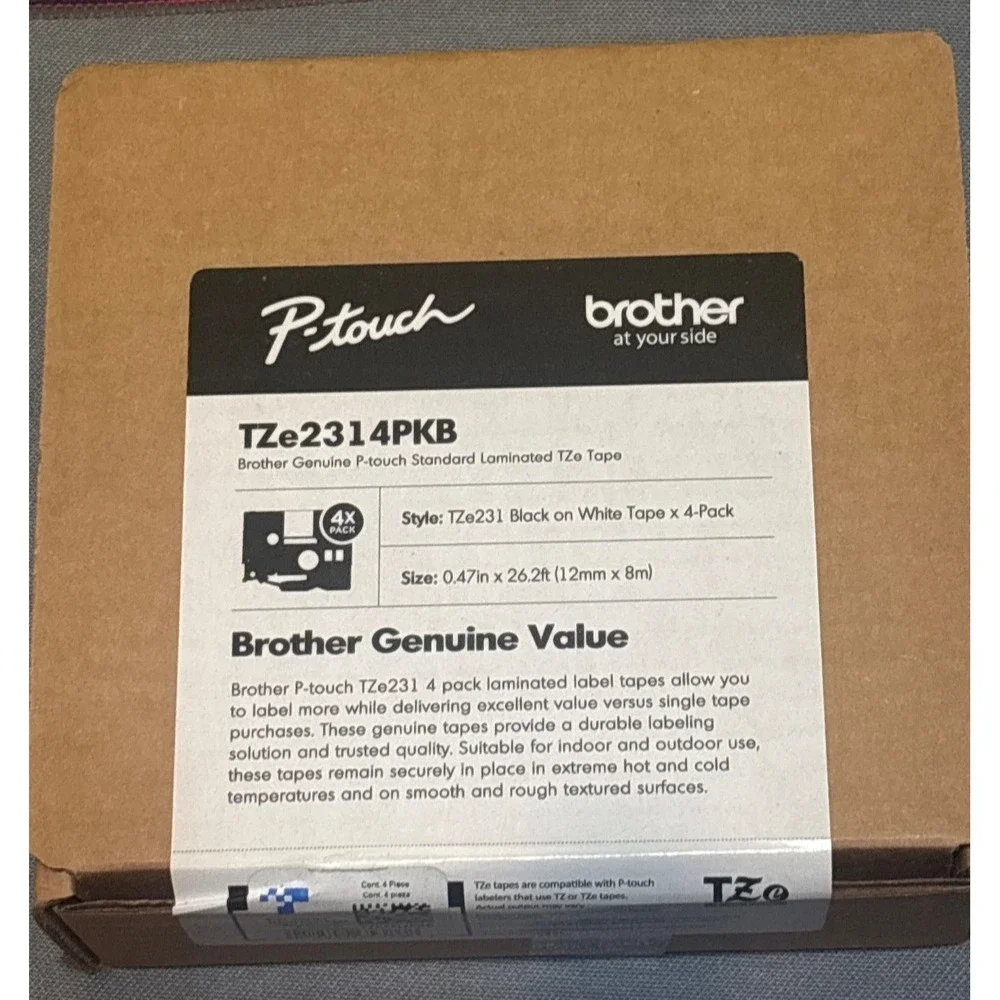 Brother P-Touch TZE2314PKB TZe Labeling Tape - Black on White (4/Pack) New orig